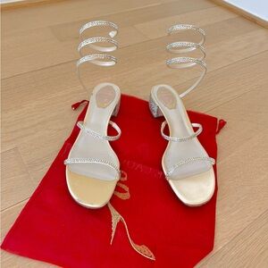 Rene Cavoilla Cleo Glittering Silver Spiral Heels